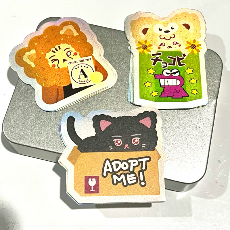 

macky haechy black cat hologram sticker diecut original art cute character cat kitty bear