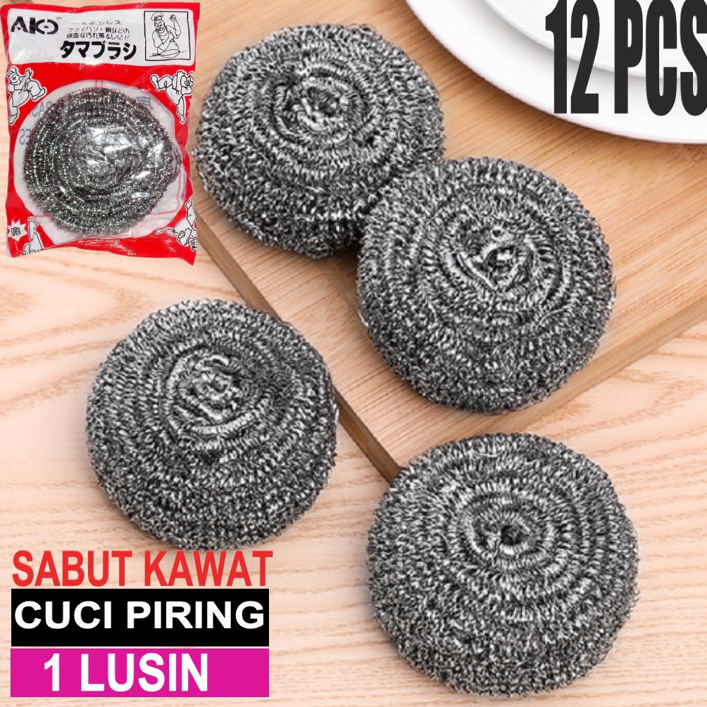 Harga Murah  1 LUSIN  Sabut Kawat Stainless Cuci Piring  Spons Kawat  Sikat Serabut  Merk AKO 4  12 Pcs 6Q