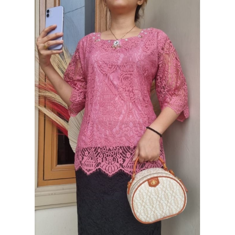 Blus semi prancis lapis katun mix payet