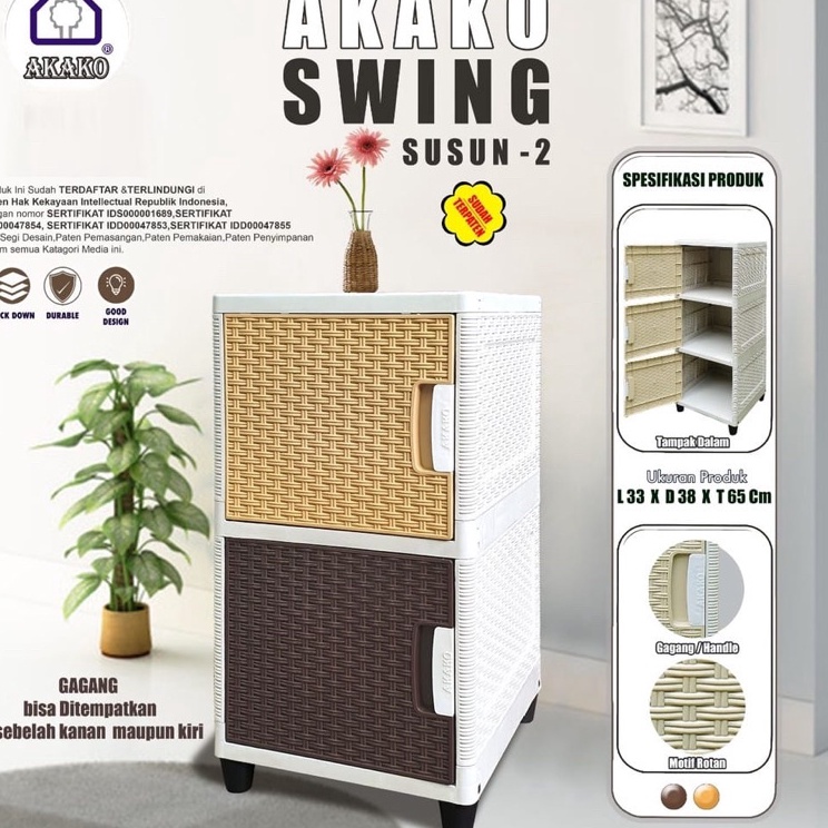 Pro HematZ5l5K AKAKO  LEMARI PAKAIAN MINIMALIS SWING 2 SUSUN LEMARI PLASTIK LEMARI BAJU LEMARI ROTAN
