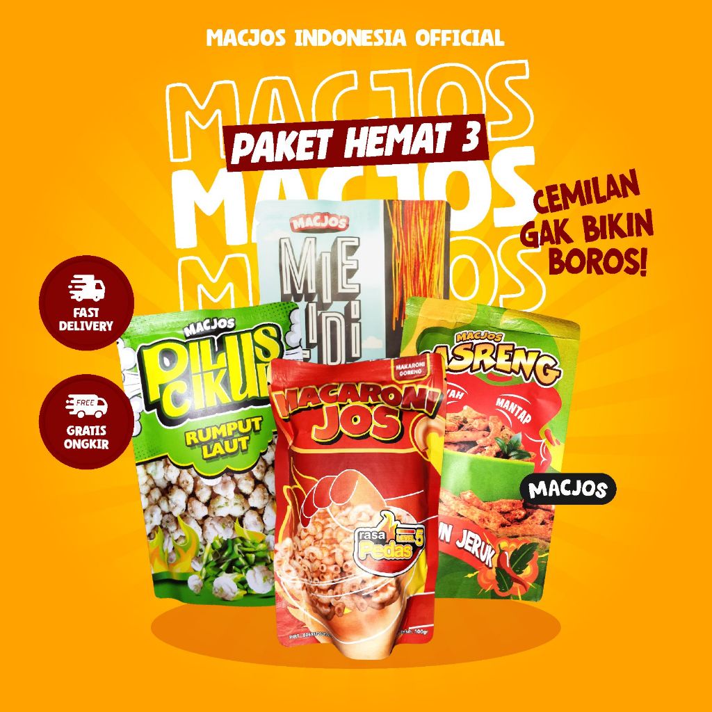 

Macjos Paket Hemat 3 Isi 4 Pcs Jajanan Snack Viral Makanan Ringan Cemilan Pedas Terlaris By Macjos Indonesia