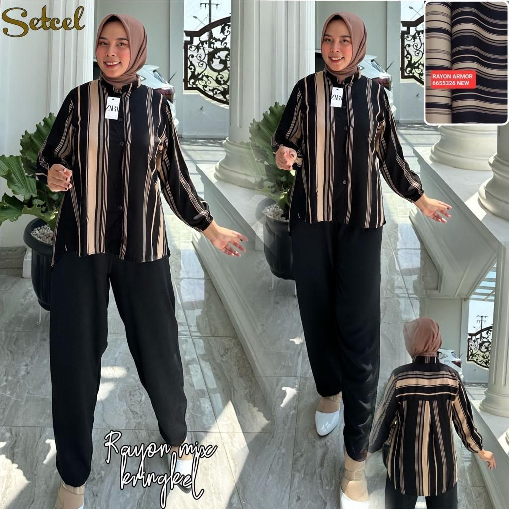 ZARA SET PREMIUM SALUR KANCING DEPAN BELAKANG LD 110 // SETELAN ZARA // ONE SET ZARA // ZARA SET SAL