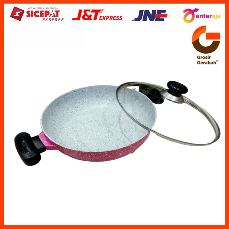 Delfiro wok 30cm + tutup kaca pink