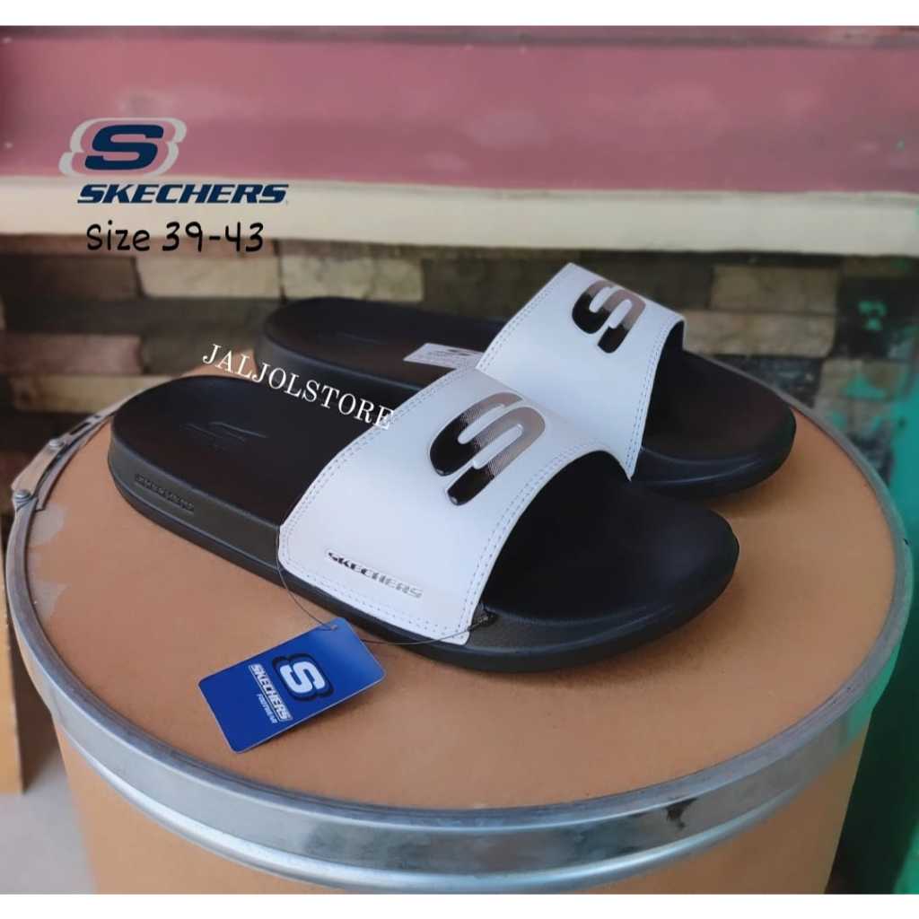 Sandal Skechers Gambix Hitam Putih Pria remaja | Slip On Gambix Man Black White