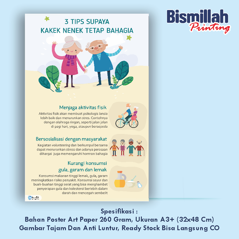 

Poster Kesehatan 3 Tips Supaya Kakek Nenek Tetap Bahagia