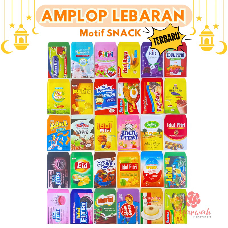 

Amplop Lebaran Motif Snack Viral Unik Uang dilipat satu kali Kertas Art Paper Glossy 100 gram Tebal