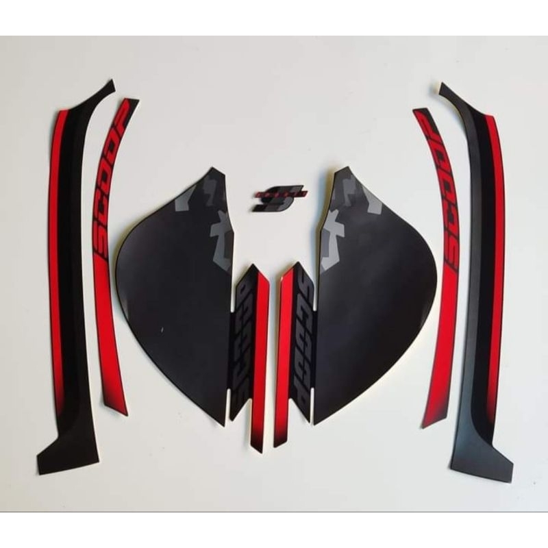 (BISA COD) STRIPING LIS STICKER STIKER BODY MOTOR STANDAR ORI HONDA SCOOPY SPORTY 2021 HITAM FULL KU