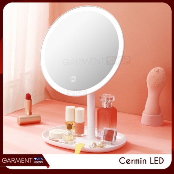 Promo Cermin Make Up Kaca Rias Lampu LED Bulat Bundar Standing Mirror - RANDOM NO BUBBLE Murah