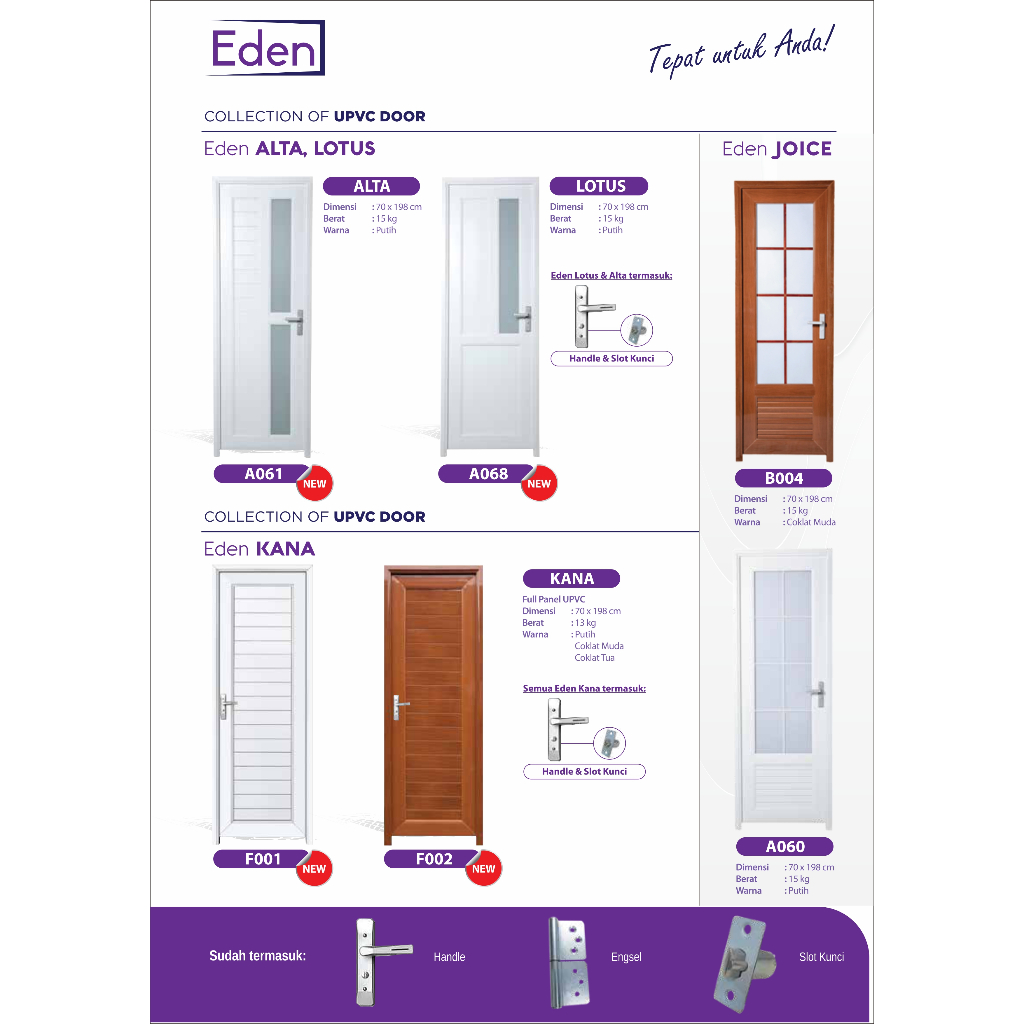 Pintu Kamar Mandi EDEN bahan UPVC kokoh