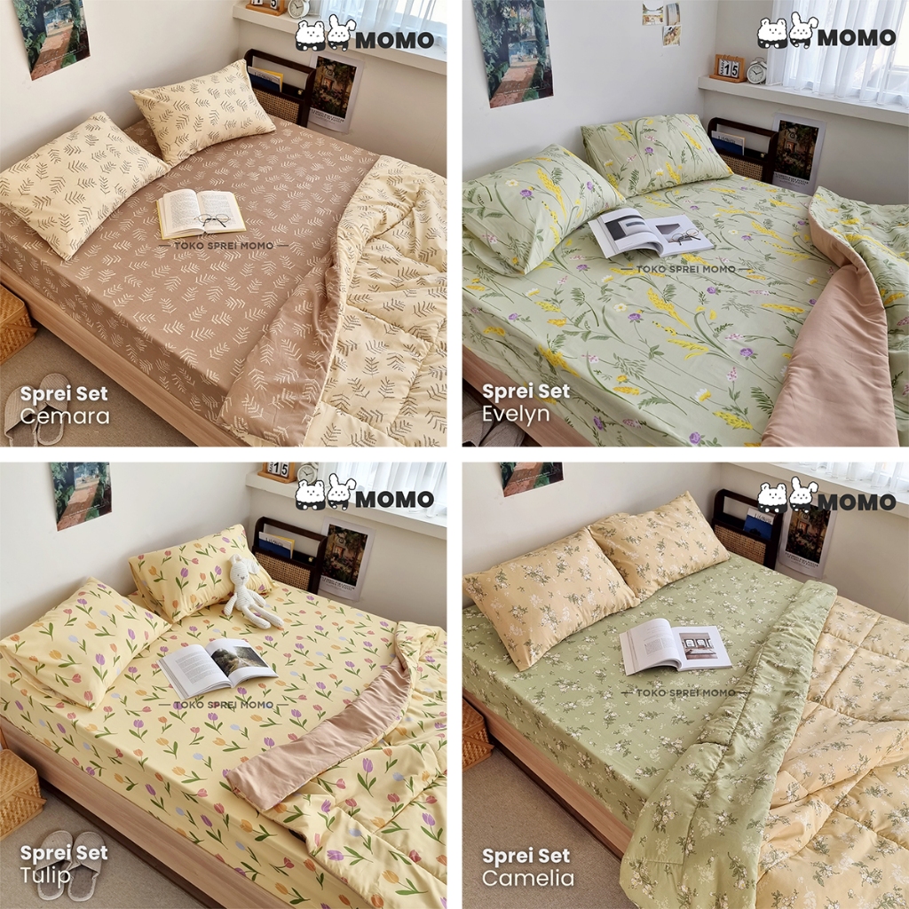 MOMO#1 Sprei Ukuran 160, 180, 200 x 200 - Motif Bunga