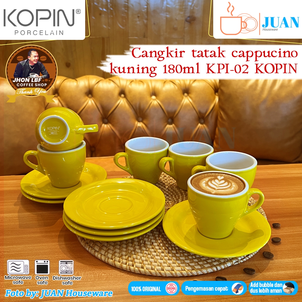 Cangkir tatak set cappucino 6 pasang cangkir two tone kuning / cappucino cup / coffee set KPI-02 KOP