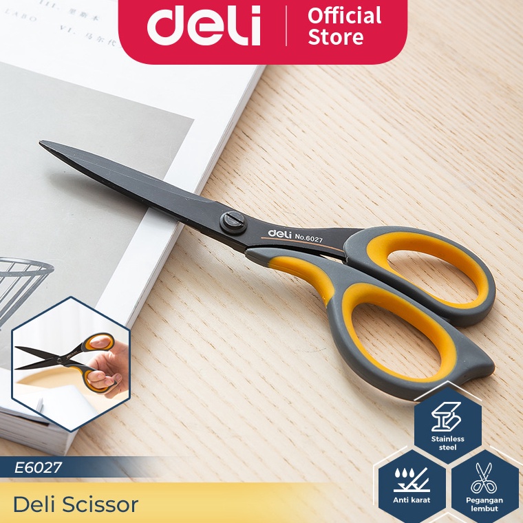 

K71 Deli Scissor Gunting Berlapis Teflon BesarKecil Anti Karat Desain Ergonomis E627 E77757 96