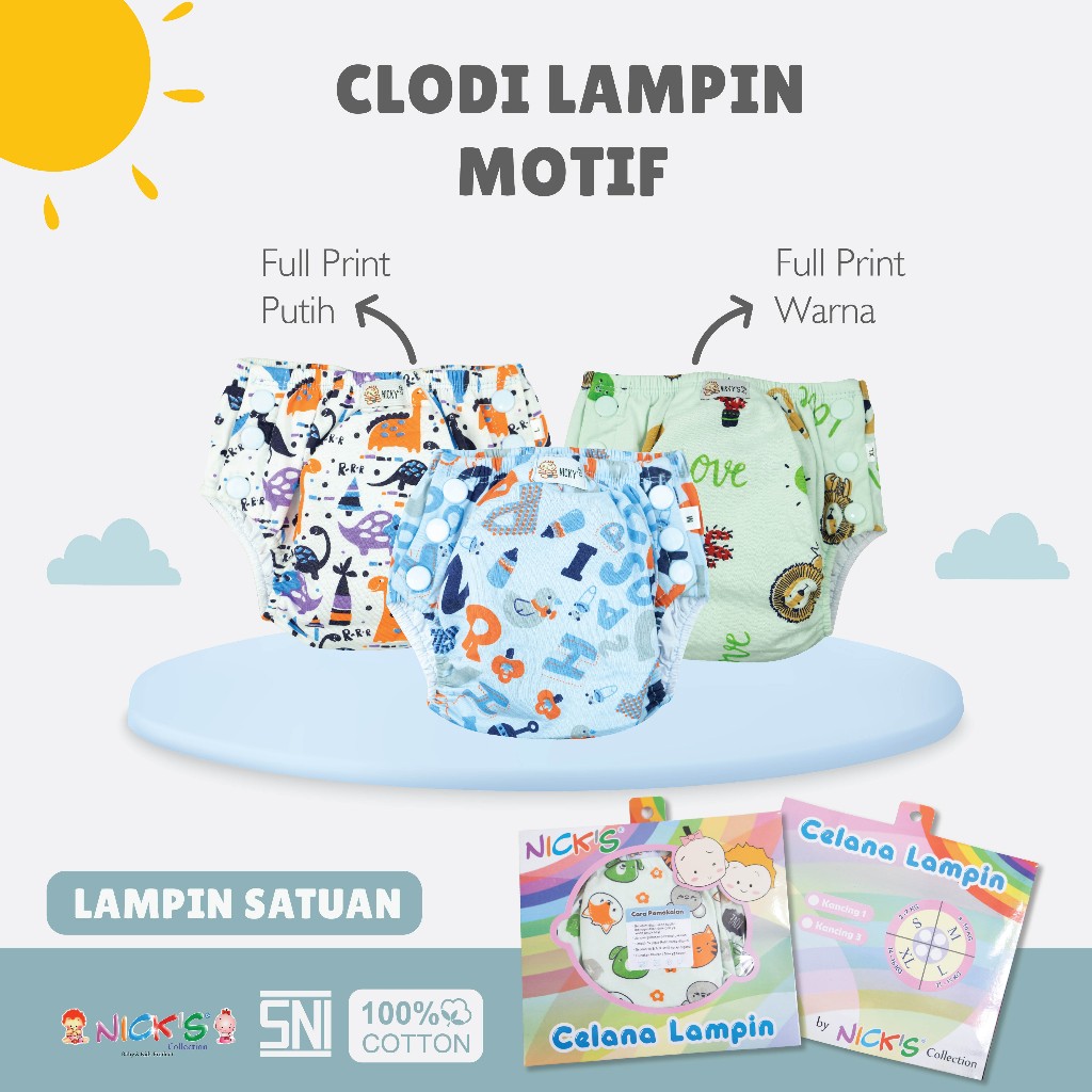 [SATUAN] CLODI CELANA LAMPIN KATUN / POPOK KAIN BAYI MOTIF SNI + REFIL