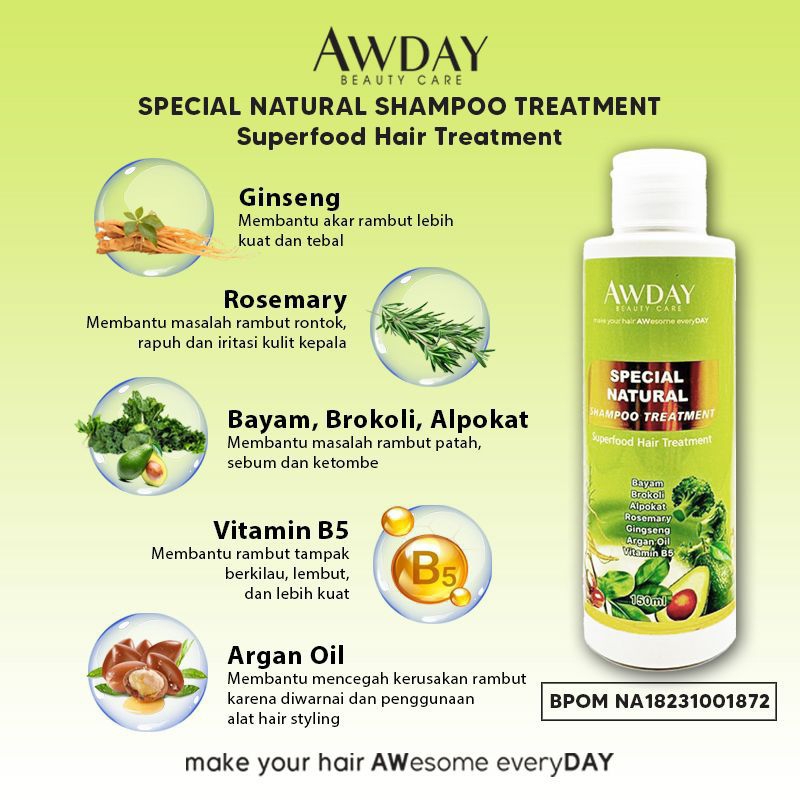 SHAMPOO HIJAU Awday / shampo natural superfood awday / sampo bayam