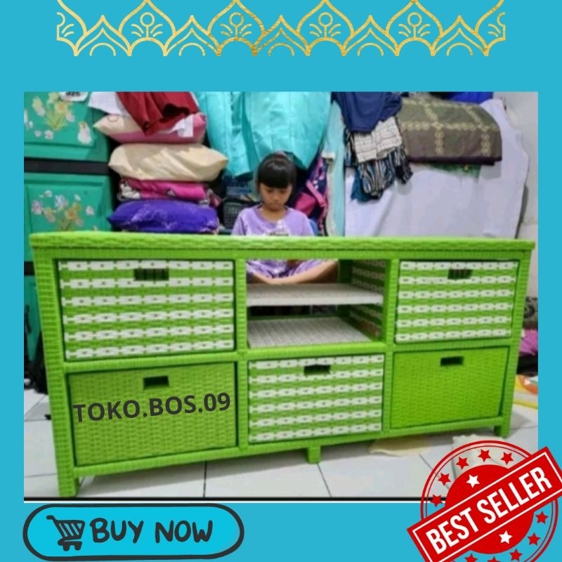 (REDY STOK) Lemari Rotan Sintetis Meja Tv Dan Rak Buku