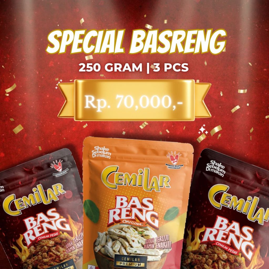 

CEMILAR Paket Special 3 Pcs Basreng Original dan Pedas Kemasan 250GR