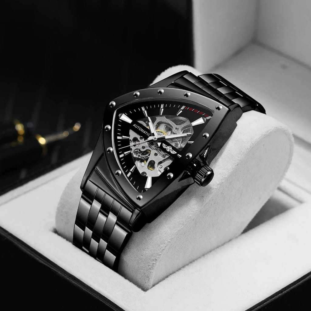 [COD] Jam Tangan Pria Analog Automatic Kaca Cembung Rantai Stainless Water Resistant Forsining T-Win