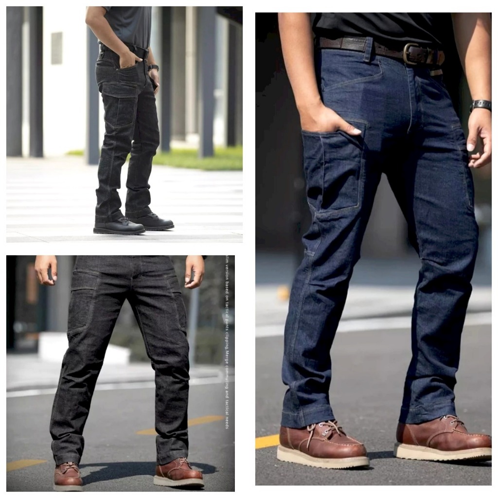 TWOON-CELANA CARGO DENIM TAKTIKAL POLOS PRIA REGULER PREMIUM