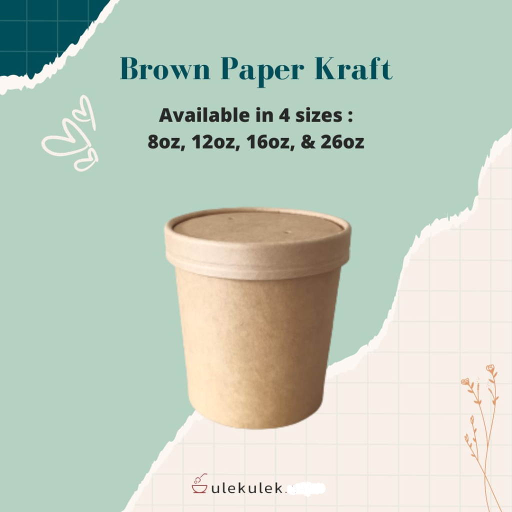 [ISI 10PCS] Kraft Paper Bowl/Cup 12 Oz 300 ml + Lid Food Grade untuk Brownies Bites / Ice Cream / So