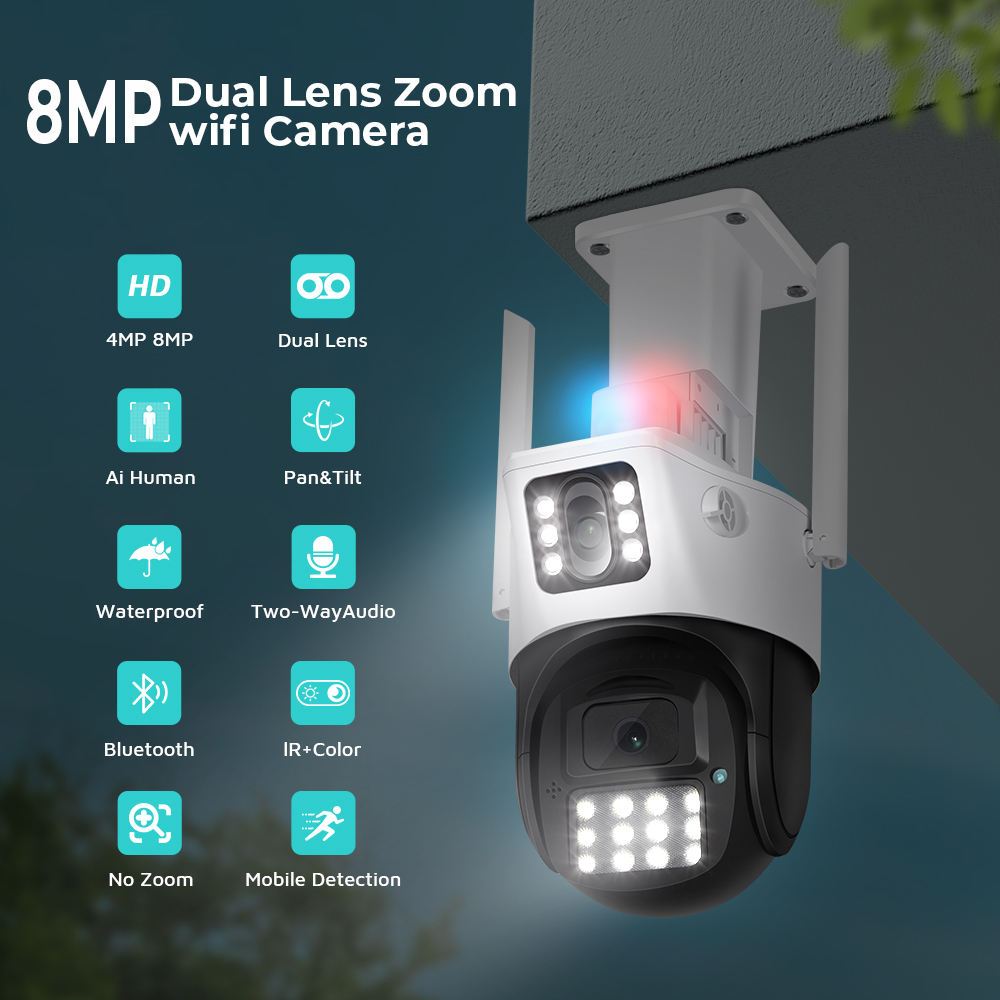 UPUPIN 6MP IP Camera Outdoor CCTV WIFI Dual Lens CCTV Waterproof Outdoor  Dual Screen PTZ 360° Derajat