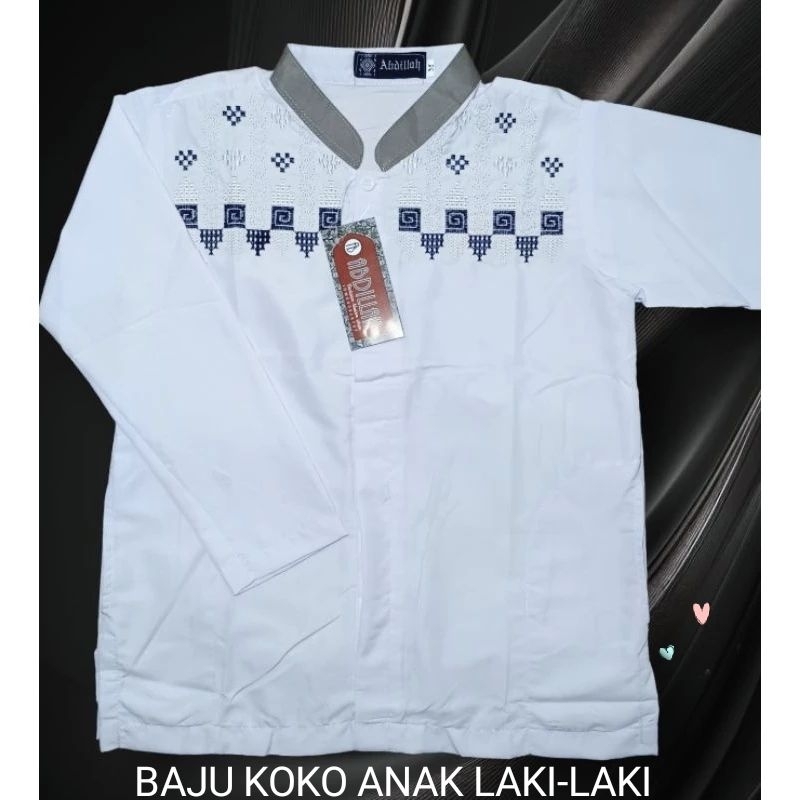 BAJU KOKO PUTIH BORDIR ANAK TANGGUNG MERK ABDILLAH