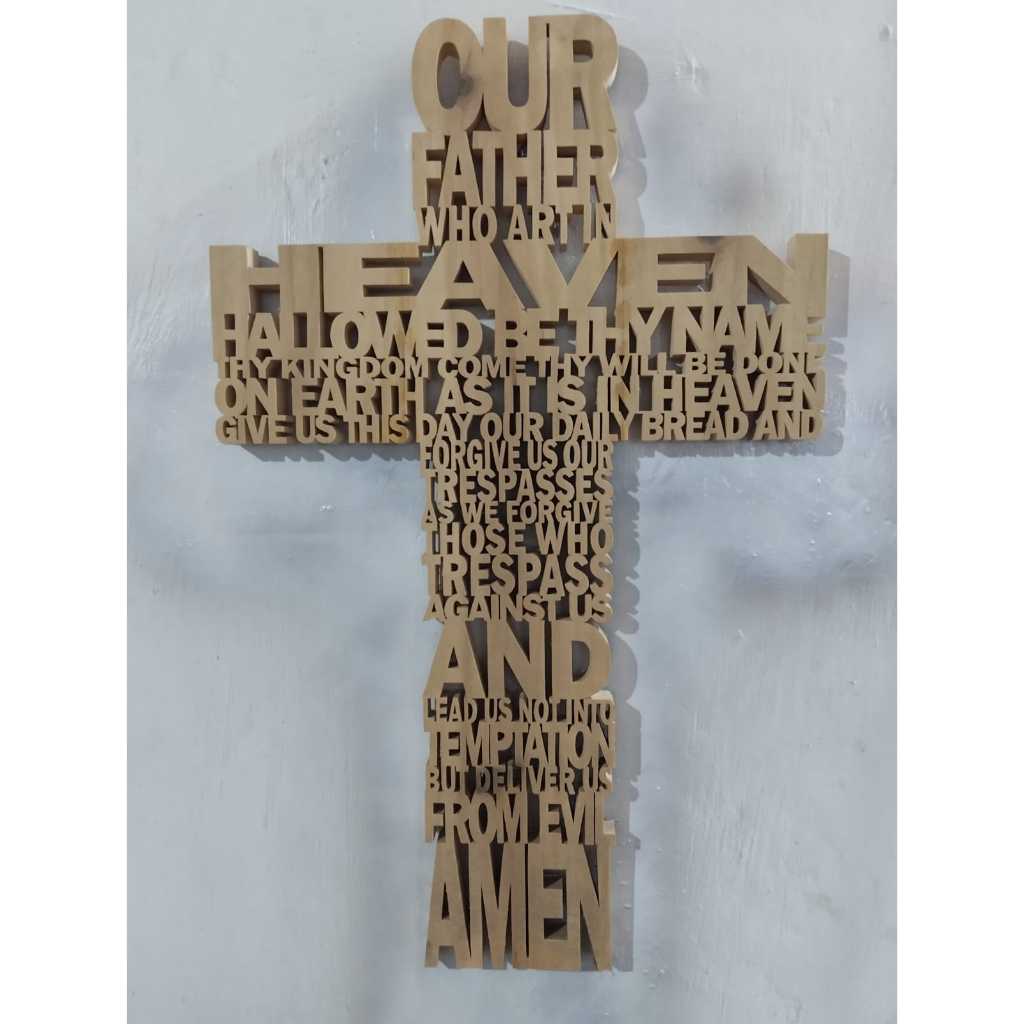 Dekorasi Dinding Doa Bapa Kami Bentuk Salib Kristen Katolik Bahan Kayu Kerajinan Kreatif