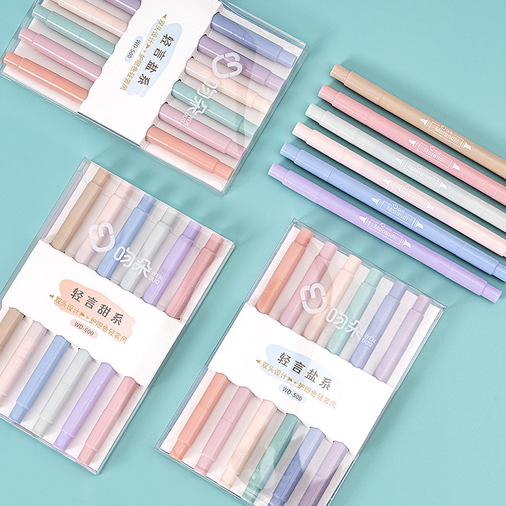 

6pcs 6 warna Double tip stabilo pastel Spidol highlighter Colour pen Journal marker pen Alat tulis replacement stabilo untuk pelajar kantor sekolah