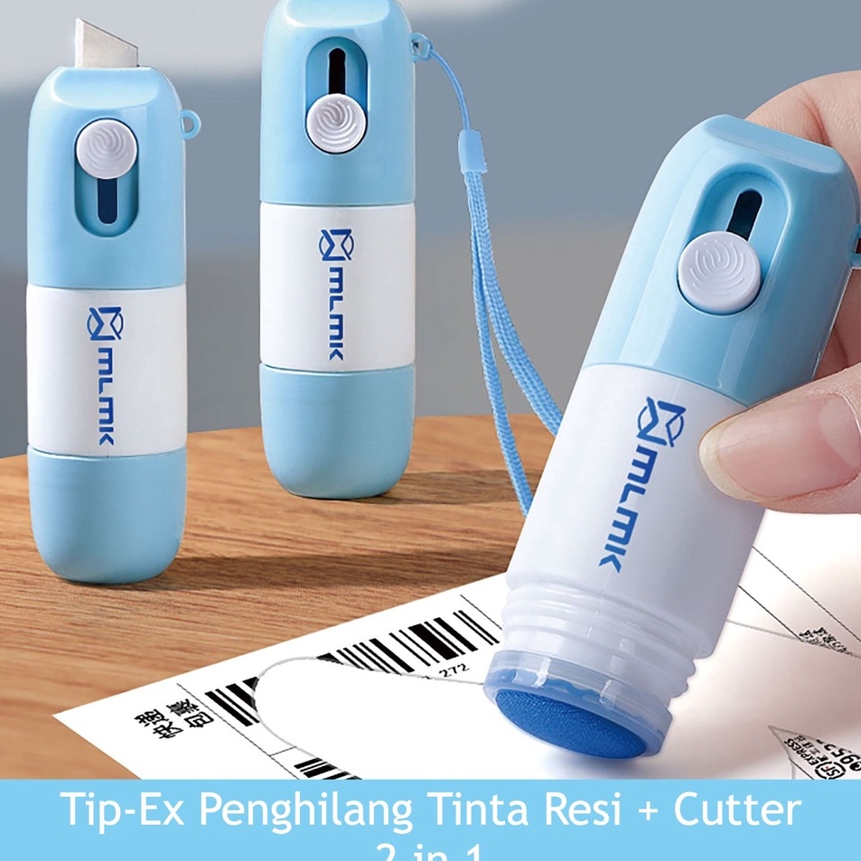 

Ready Stock TipEx Penghilang Informasi Resi Cutter Mini 2 in 1 Pembuka Paket