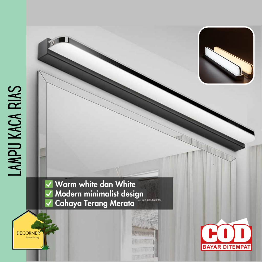 Lampu Kaca Rias LED Tempel Dinding Warm White 62 Cm
