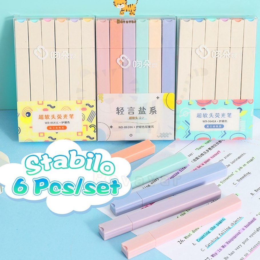 

ID Bevavar Stabillo Highliter set6pcs stabillo warna Multicolor pena stabilo highlighter pastel