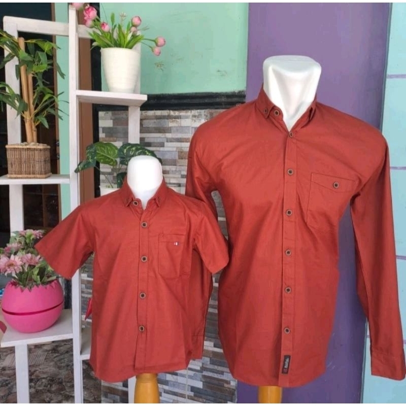 Kemeja Couple Ayah&Anak Merah Bata Katun Sigaret Premium (Harga Satuan)