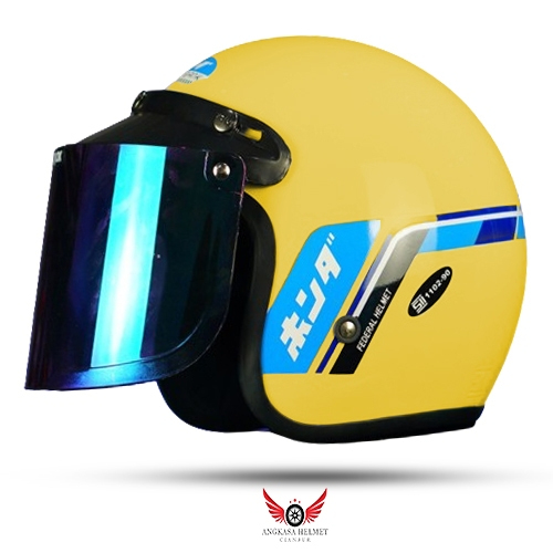 Helm Bogo Retro Motif Honda Gank Gl Series Yellow Exotic Premium/Helm Bogo Dewasa Pria Wanita SNI
