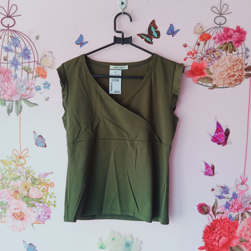 Blus v neck polos hijau army size XS