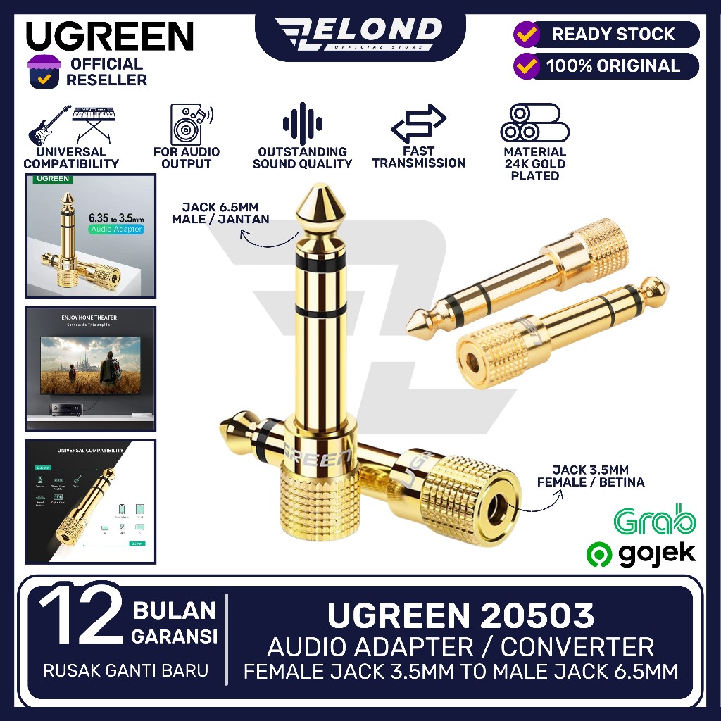 Adapter Audio Jack 3.5mm to Jack 6.5mm Audio Converter / Adaptor Female Jack 3.5mm Female to Male Ja