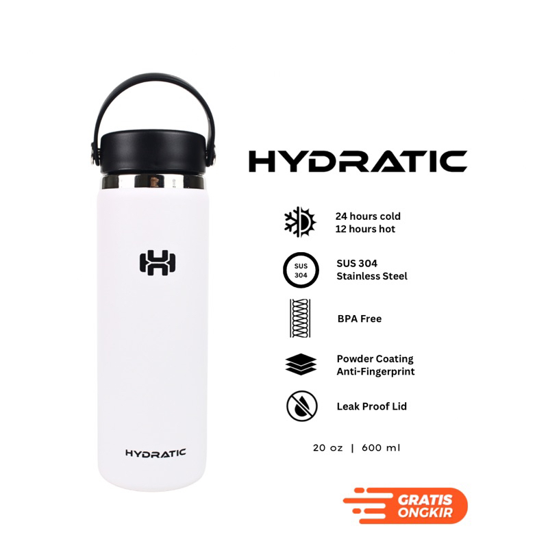 BOTOL MINUM TUMBLER HYDRATIC ASTERIC 20oz / 600ml - Tahan Panas Dingin 12 - 24 jam - WHITE - (2 TUTU
