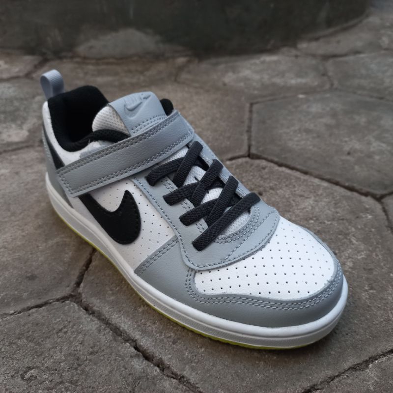sepatu anak nike court borough low grey white lime original