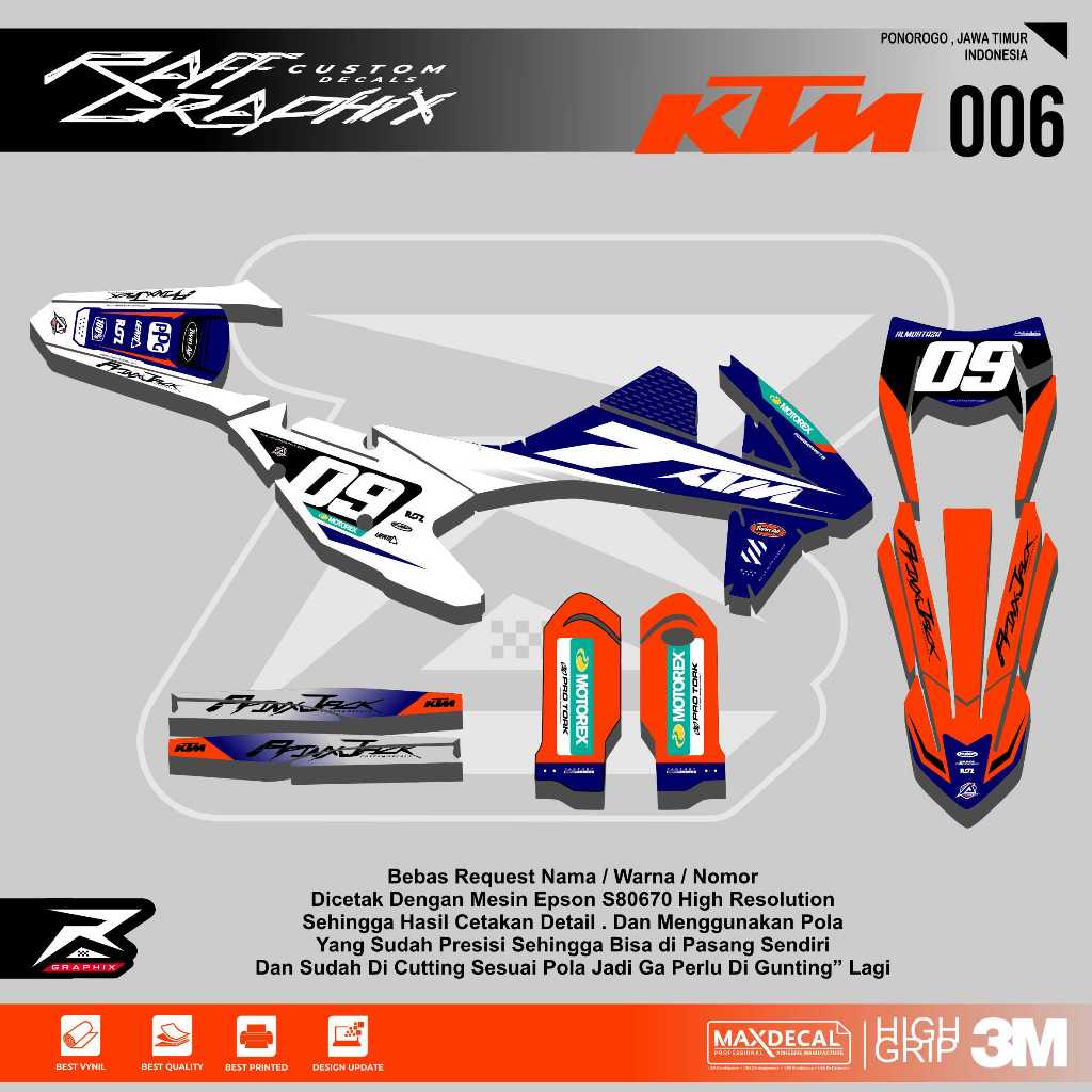 DECAL PREMIUM KTM 250 EXC TAHUN 2017-2019 KODE 006