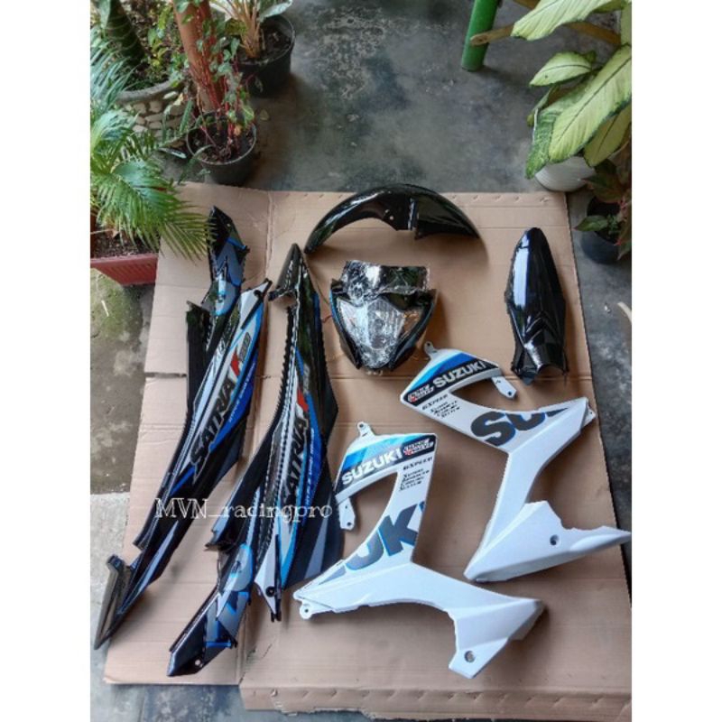 Cover body bodi dek fullset full set halus + striping SUZUKI SATRIA F FU FL FACELIFT 2015 Hitam puti