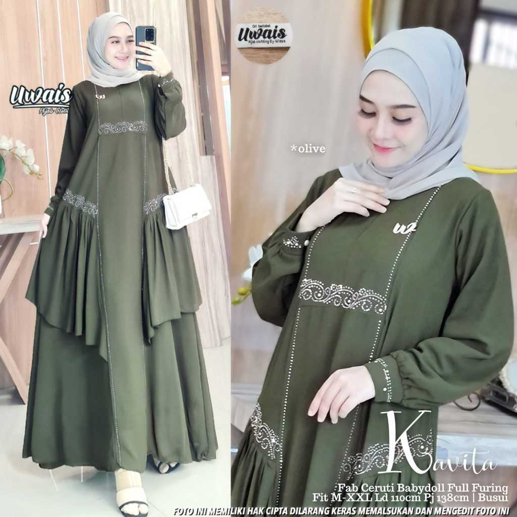 Kavita by Uwais / Gamis Maxi Dress Bahan Ceruti Babydoll / LD 110 PB 138
