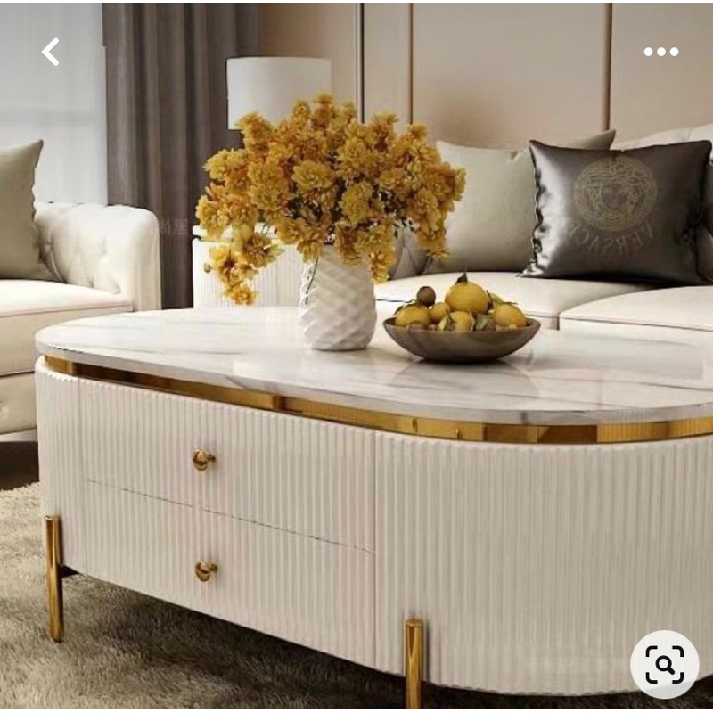 Meja Oval Hpl Marble 2Laci