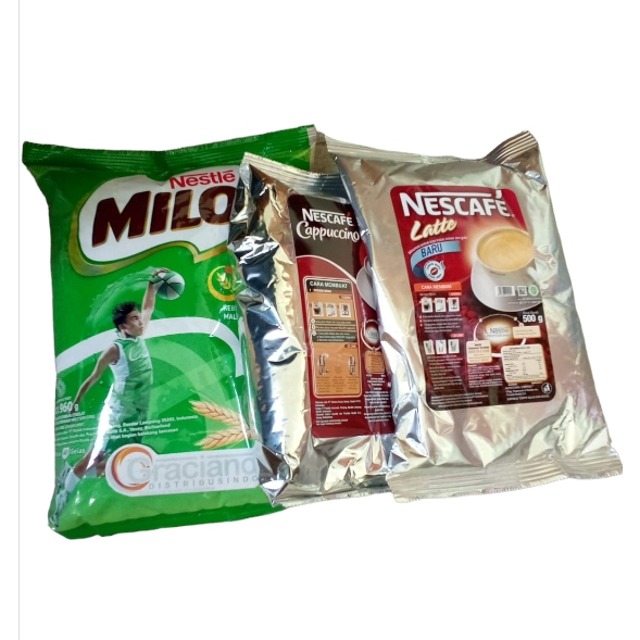 

Milo Complete Mix 960gr + Nescafe Cappuccino Caramel 500gr + Nescafe Latte 500gr activ go