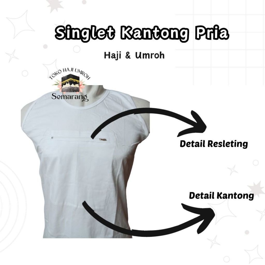 Singlet Kantong Pria Daleman Haji Umroh Pria Laki Laki Dewasa bahan Katun Adem Kantong Saku Resletin