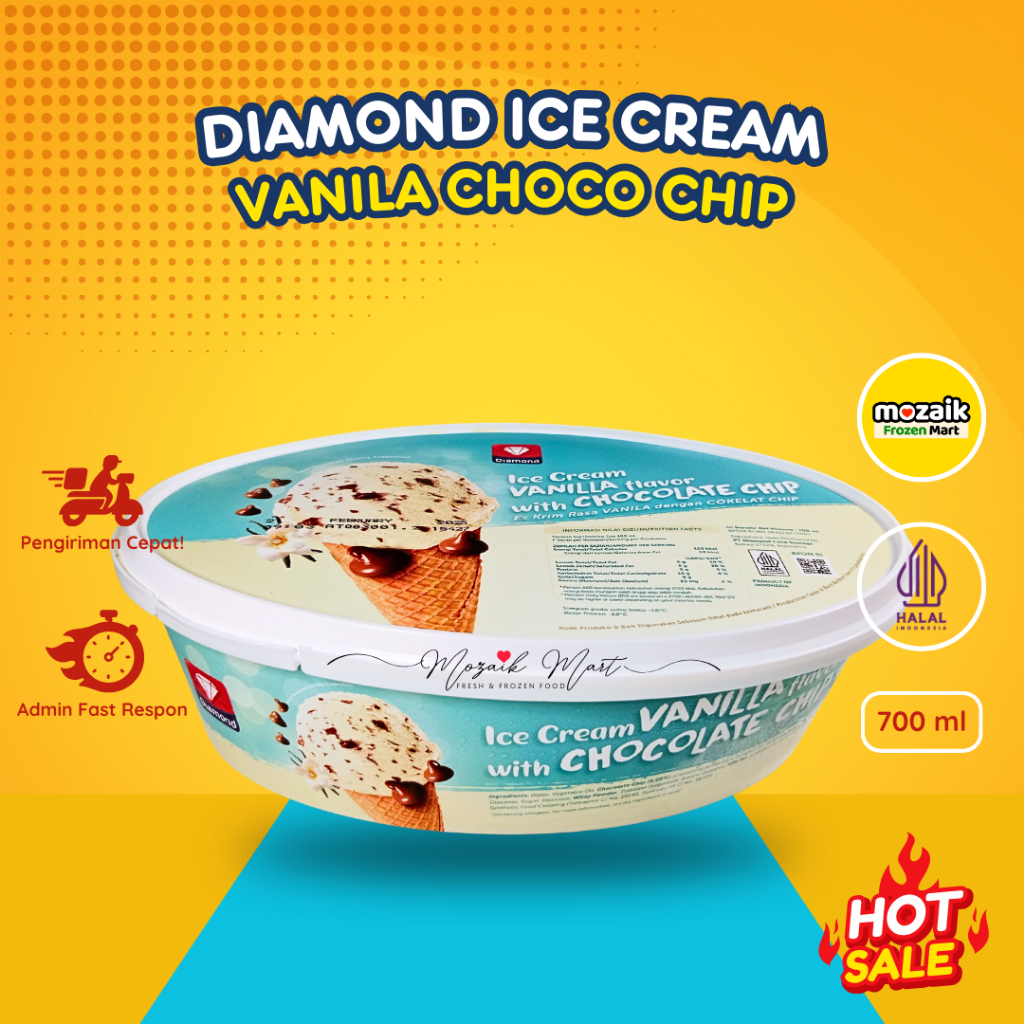 

Es Krim Diamond Vanila Choco Chips 700 ml-Ice Cream Vanilla/Mozaik Frozen Mart/Frozen Food Palembang