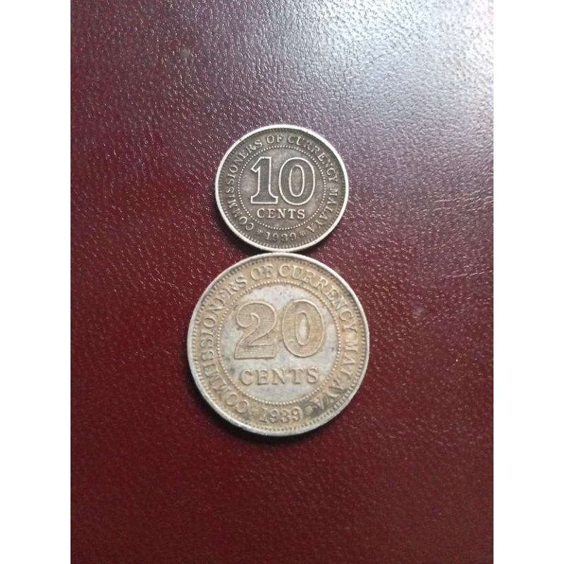 koin perak malaya 1939 nominal 20 dan 10 cent