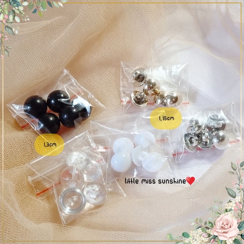 Kancing Button Mushroom bentuk jamur imut gemoy Pearl 1,15cm 1,3cm black hitam white putih gold emas