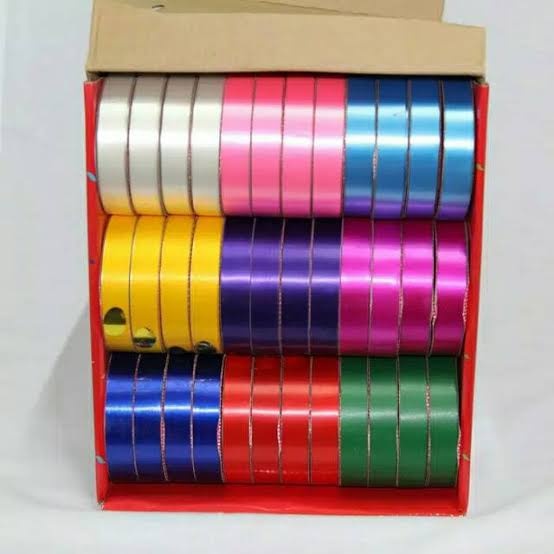 Pita Kado Biasa 2cm Jepang Plastik Kertas Ribbon Polos Kertas Warna Warni Biru Tua Muda Merah Emas U