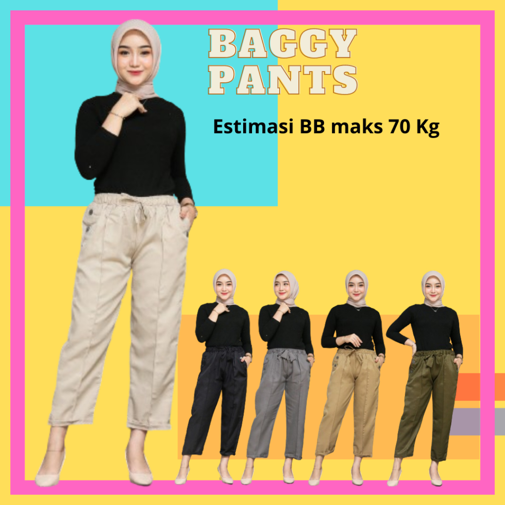 Celana Baggy Pants Wanita Jumbo Pinggang Karet