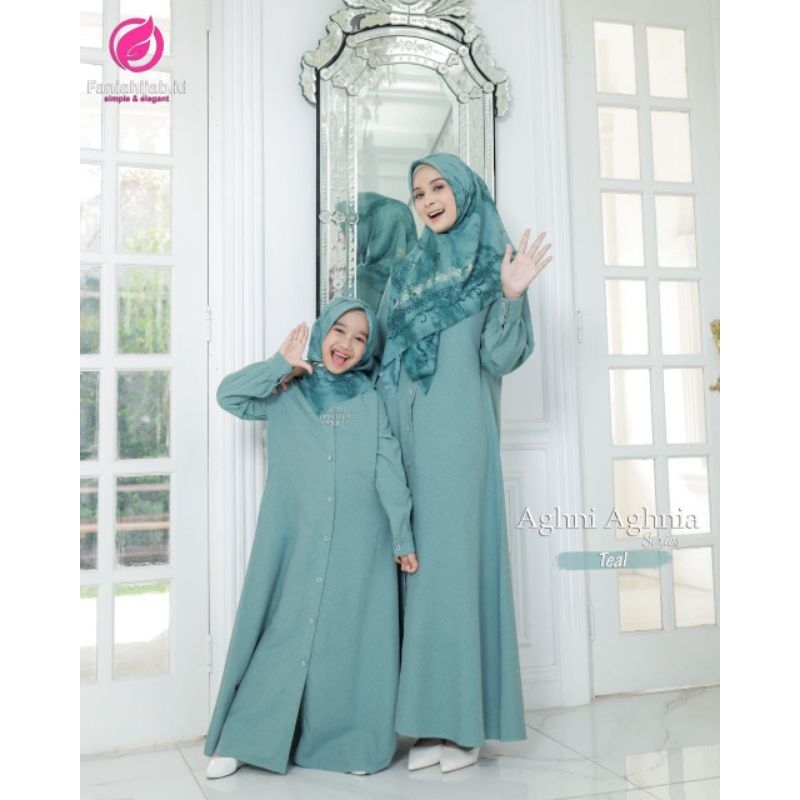 Aghnia Dress Series Teal by Fania Hijab / Gamis Dewasa / Gamis Anak / Fania Hijab