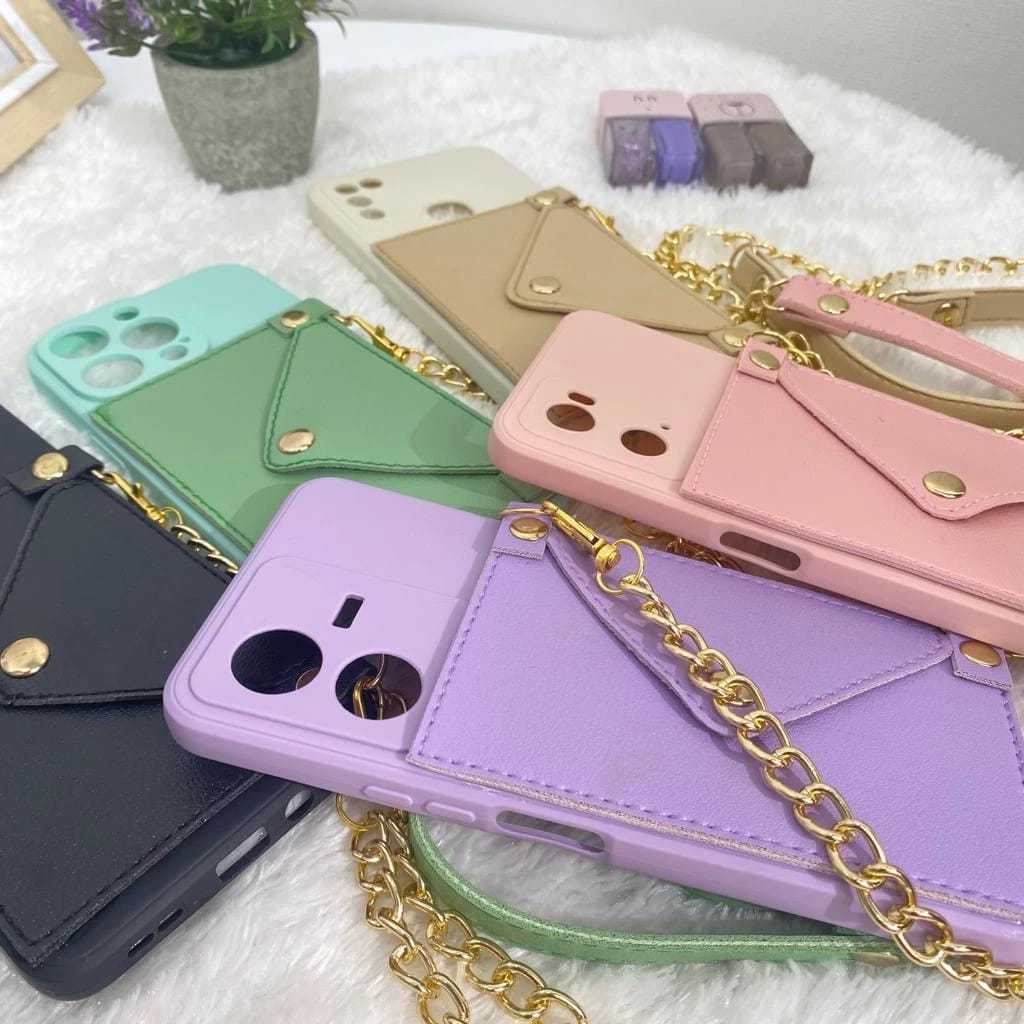 Case Dompet + Rantai For Vivo Y20 Y20S Y12S Y22 Y16 Y17S V29 V29E Y02 Y35 Y16 Y27 Y36 V25 V17 Y19  Y