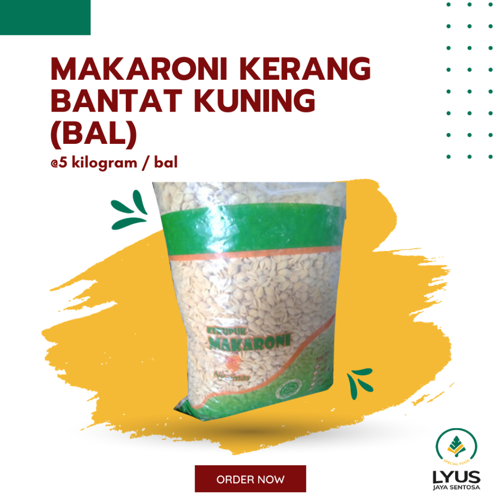 

Kerupuk / Krupuk Makaroni Kerang Bantat Kuning Nyaimas @5kg (BAL)